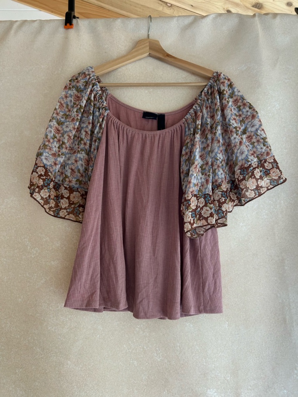 Daytrip Dusty Rose Off-Shoulder Top with Floral Flutter Sleeves